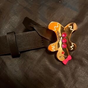 Betsey Johnson Black Belt with Gold Gingerbread Buckle